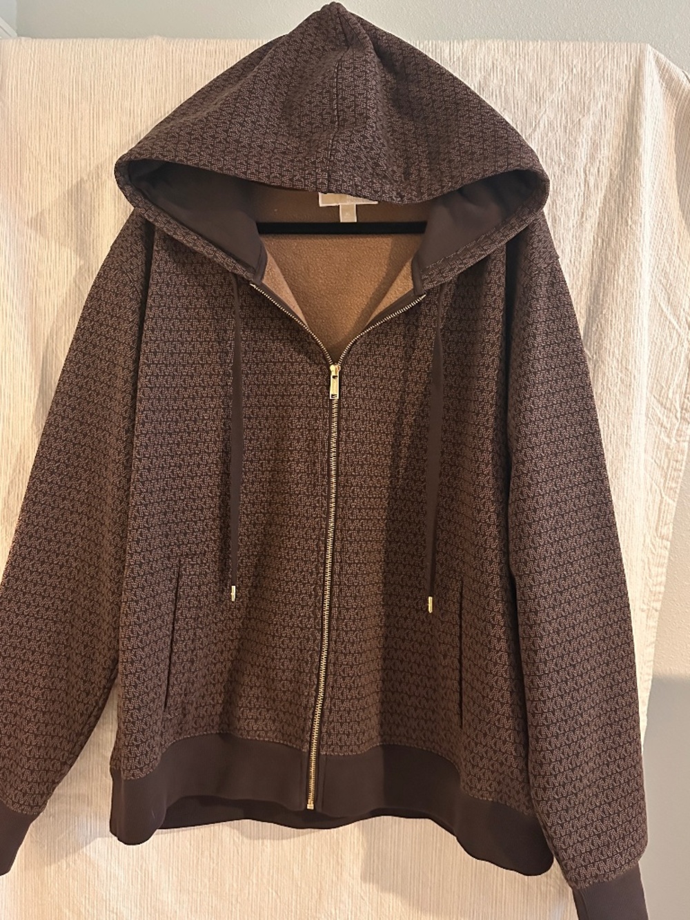 Michael Kors MK Monogram Full Zip Hoodie Jacket Black Brown XL